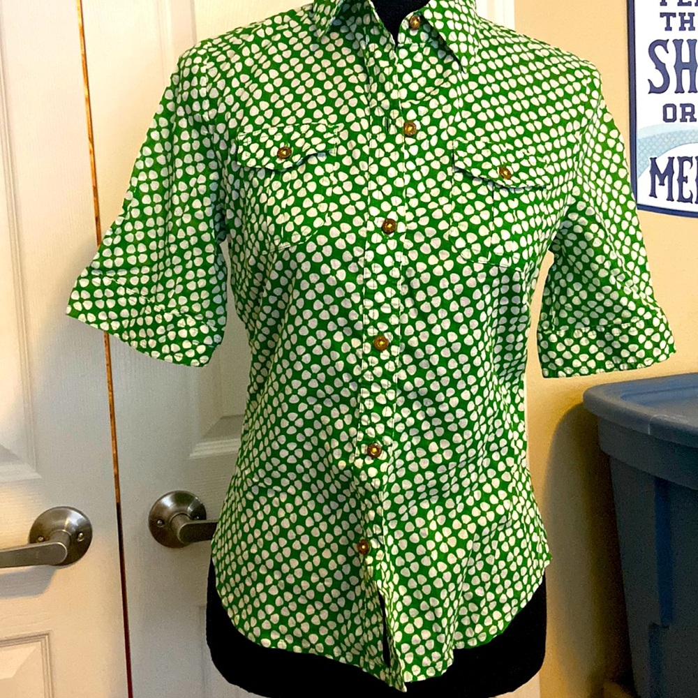 Banana Republic Green Ladies Petite button up Blouse